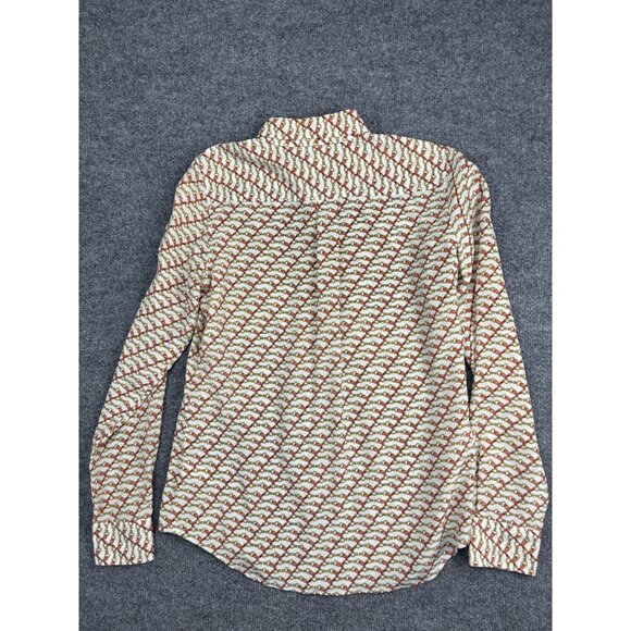 C Wonder Shirt Womens XS White Red Gold Chain Print 100% Silk Button Up Blouse - Picture 7 of 7